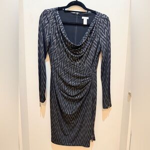 Cowl Neck Zigzag Long-Sleeve Dress - Black & silver